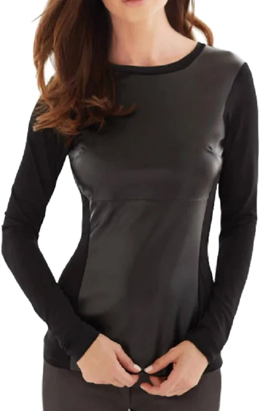 Long Sleeve Leather Top In Black