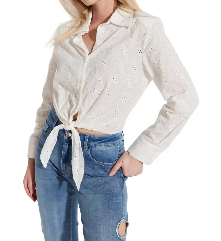 Long Sleeves Tie Front Shirt In White