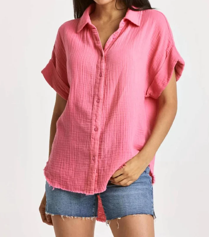 Lorelei Button Front Shirt In Pink Cyclamen