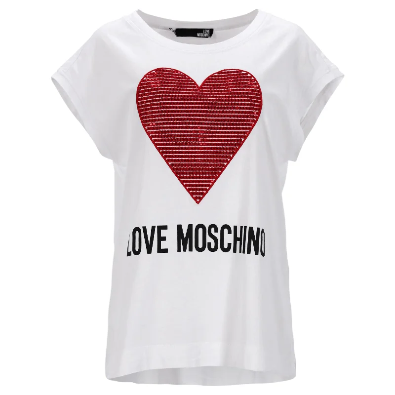 Love Moschino Heart Detail T-Shirt in White Cotton