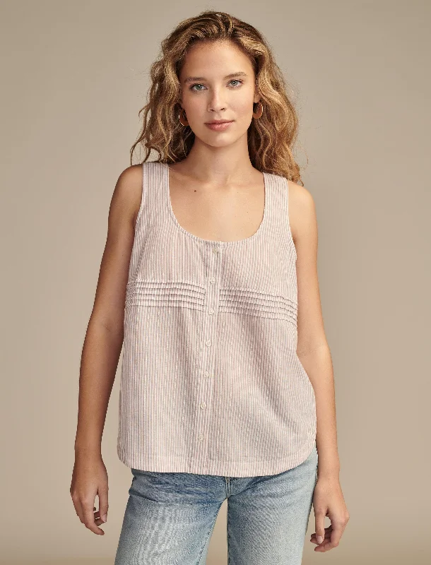 Lucky Brand Women's Striped Button Front Tank