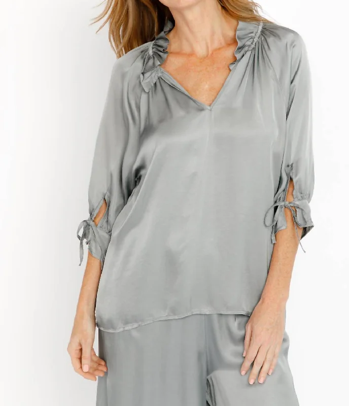 Luisa Italian Satin Blouse In Platinum