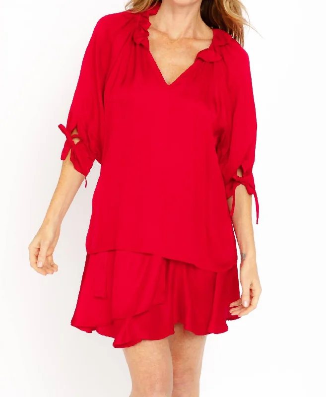 Luisa Italian Satin Blouse In Red