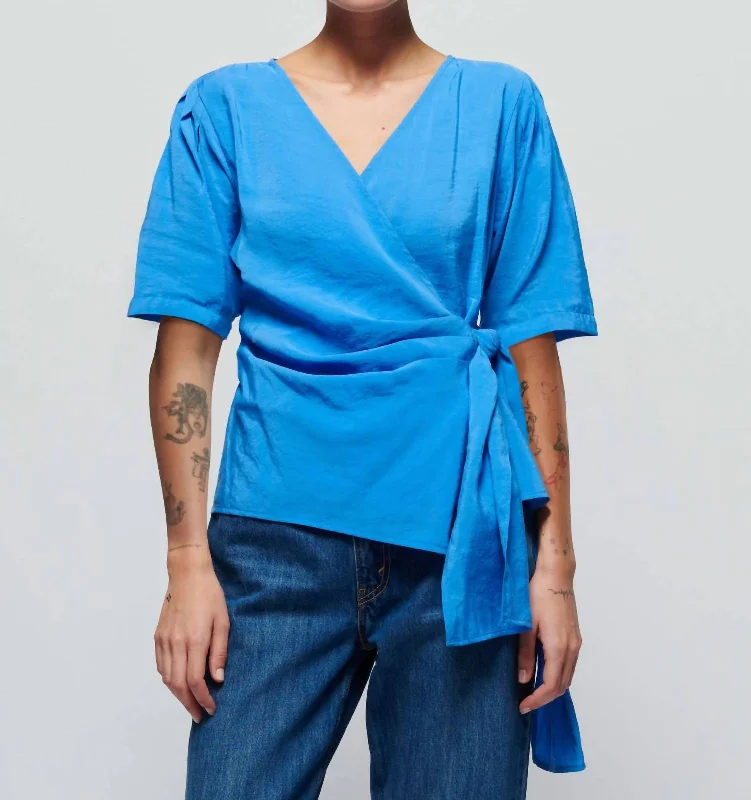 Luisa Tie Front Top In Palace Blue