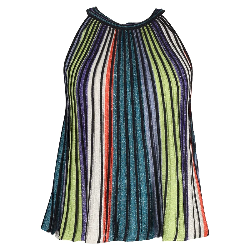 M Missoni Knit Detail Pleated Sleeveless Top in  Multicolor Striped Lurex