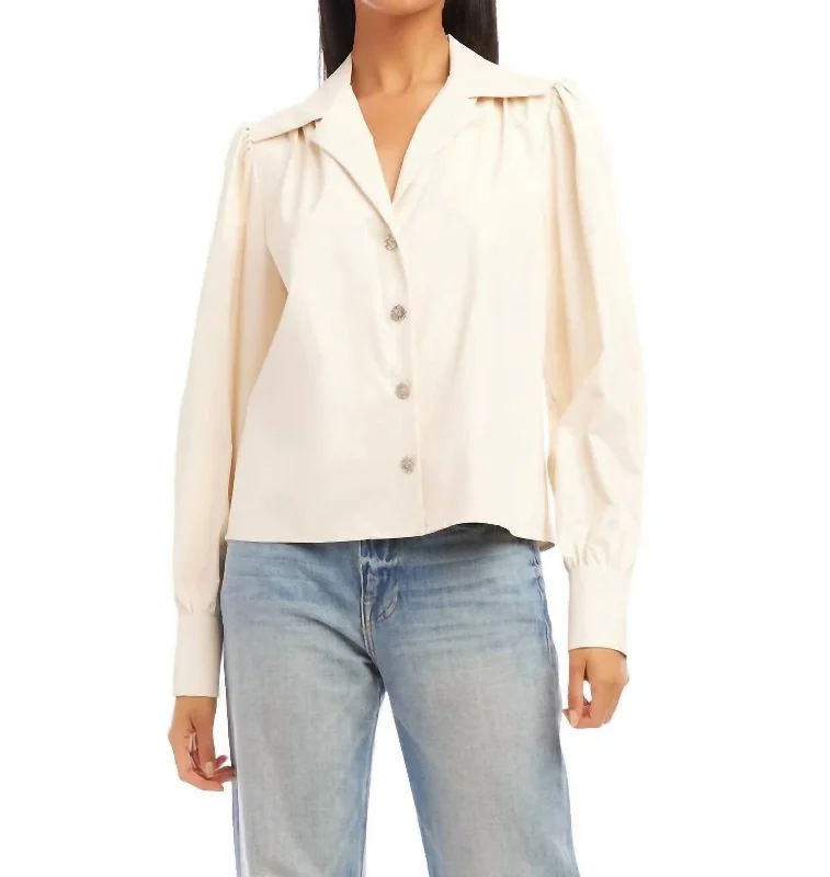 Maia Faux Leather Top In Ivory