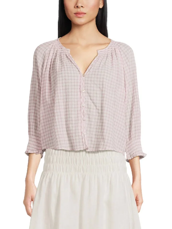 Mariah Check Blouse In Soft Rose