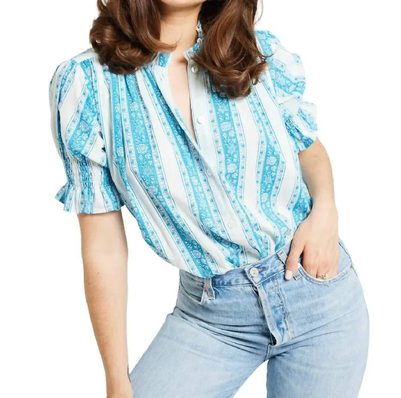 Marnie Top In Aqua Jaipur Stripe