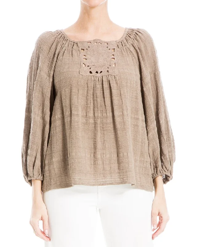 Max Studio 3/4-Sleeve Crochet Neck Top