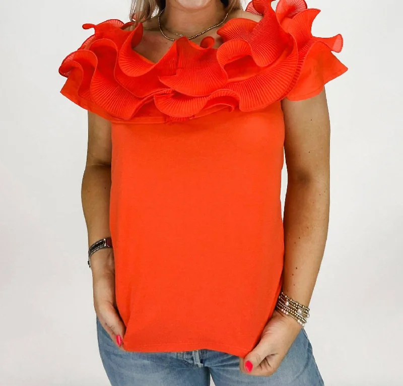 Meredith Ruffle Top In Coral