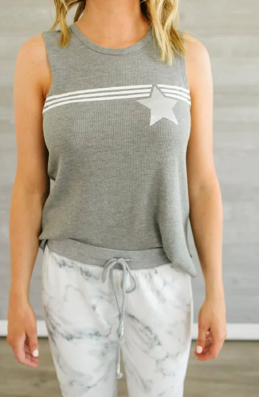 Metallic Star Tank In Grey