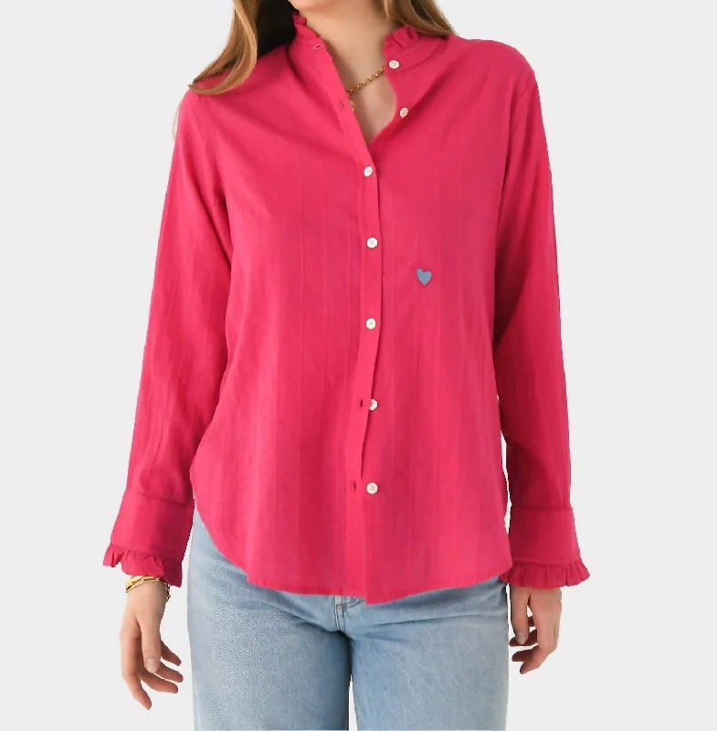 Mia Ruffle Cotton Shirt In Berry Pink