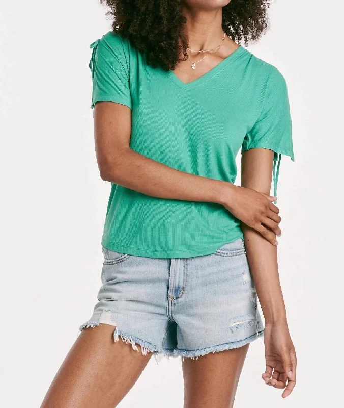 Minnie Shirred Short Shoulder Top In Garden Green