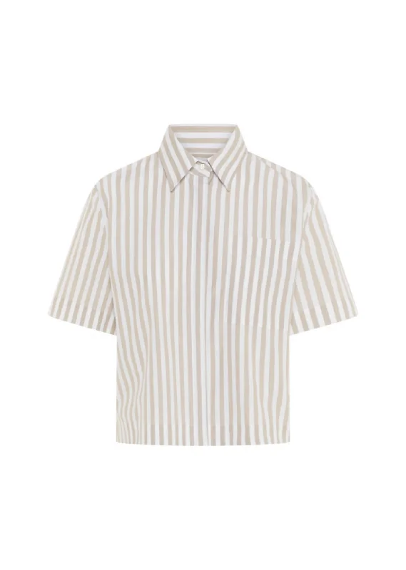 Miranda Blouse In White With Beige Stripes