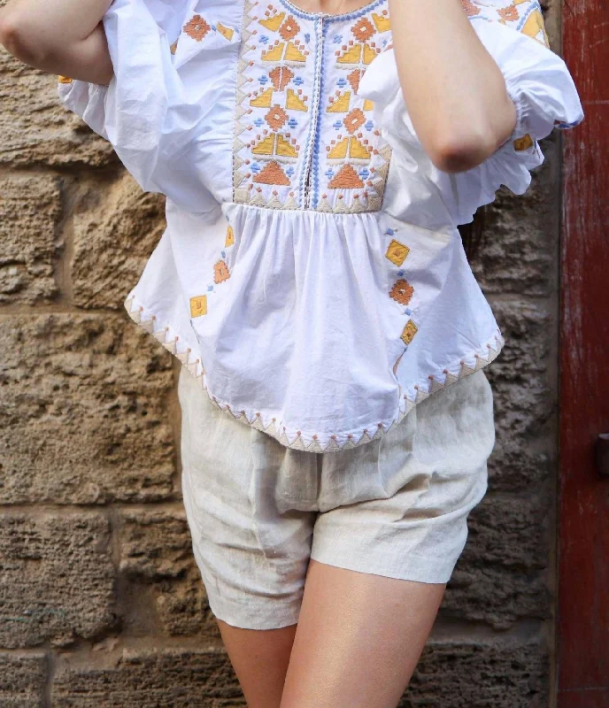 Momental Tribe Embroidery Blouse In Crispy White