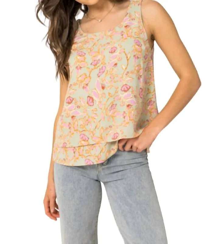 Morgan Top In Sage/pink Floral