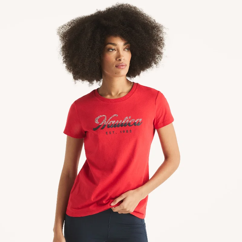 Nautica Womens Studded Logo Puff Graphic T-Shirt