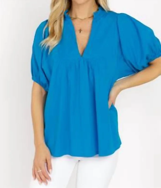 Nazim Statement Sleeve Blouse In Imperial Blue