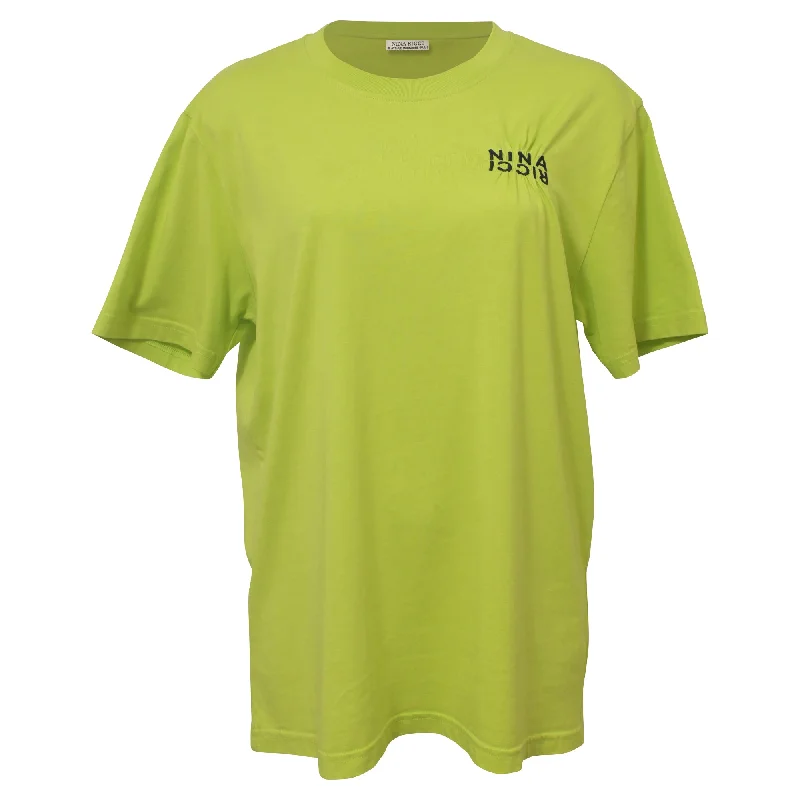 Nina Ricci Embroidered Crewneck Shirt in Lime Green Cotton