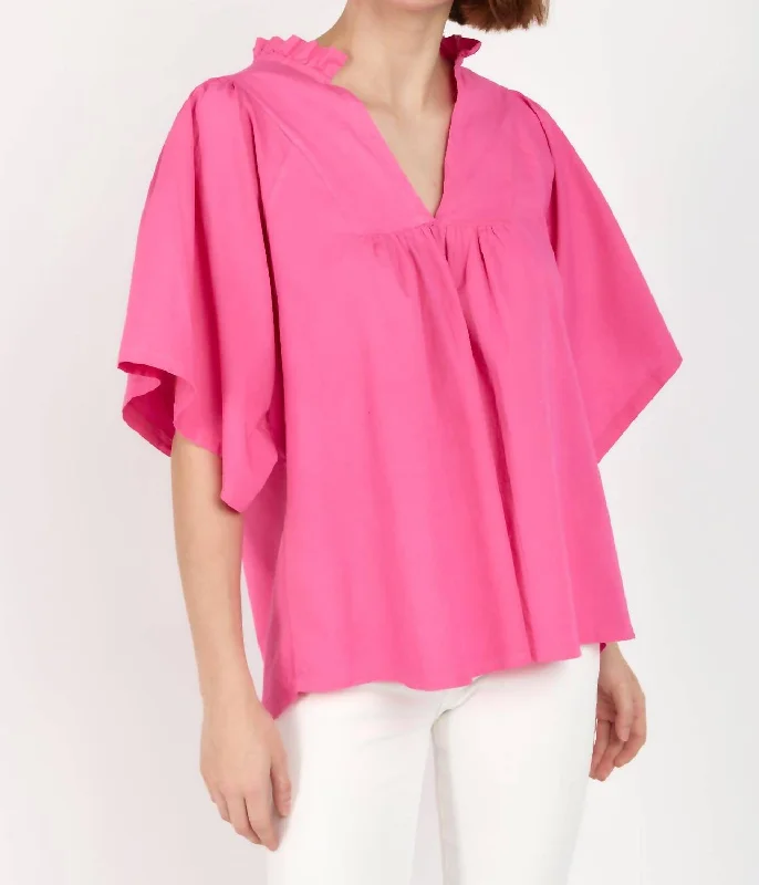 Noelia Flutter Sleeve Blouse In Fuschia