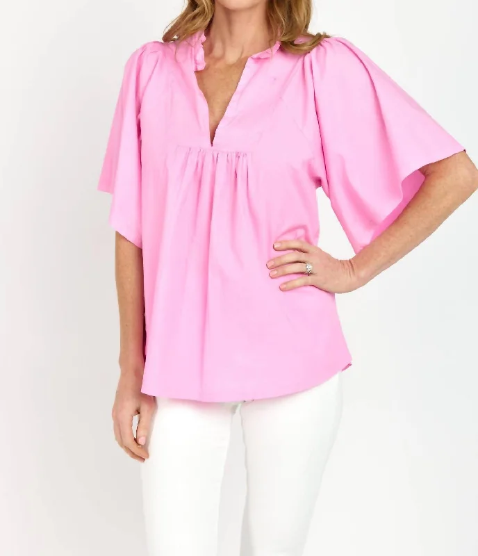 Noelia Flutter Sleeve Blouse In Petal Pink