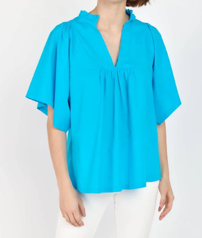 Noelia Flutter Sleeve Blouse In Turquoise