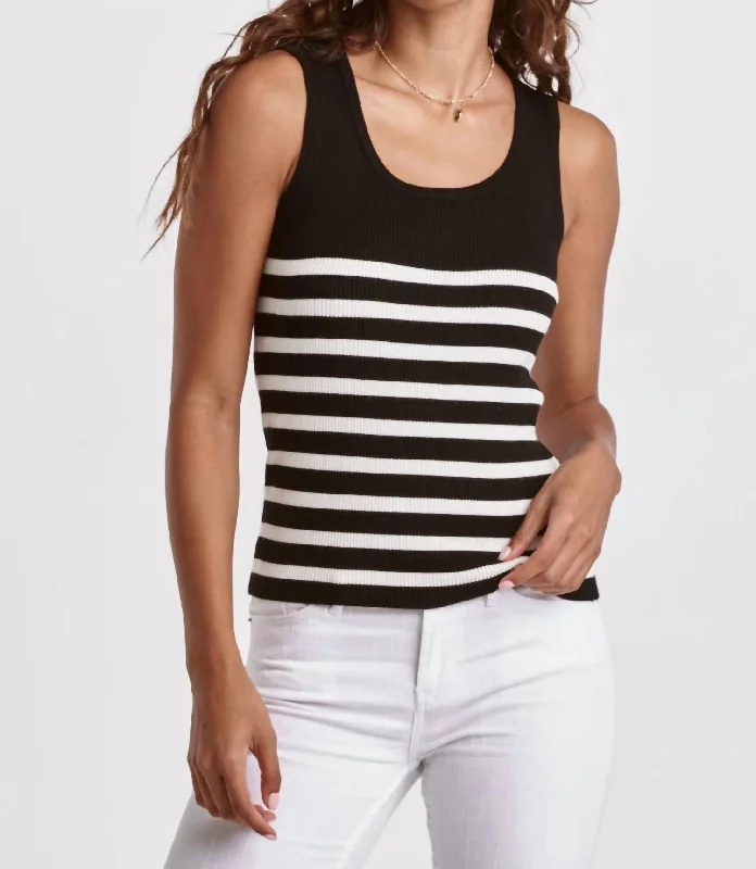 Oak Scoop Tank In Black/white Stripes