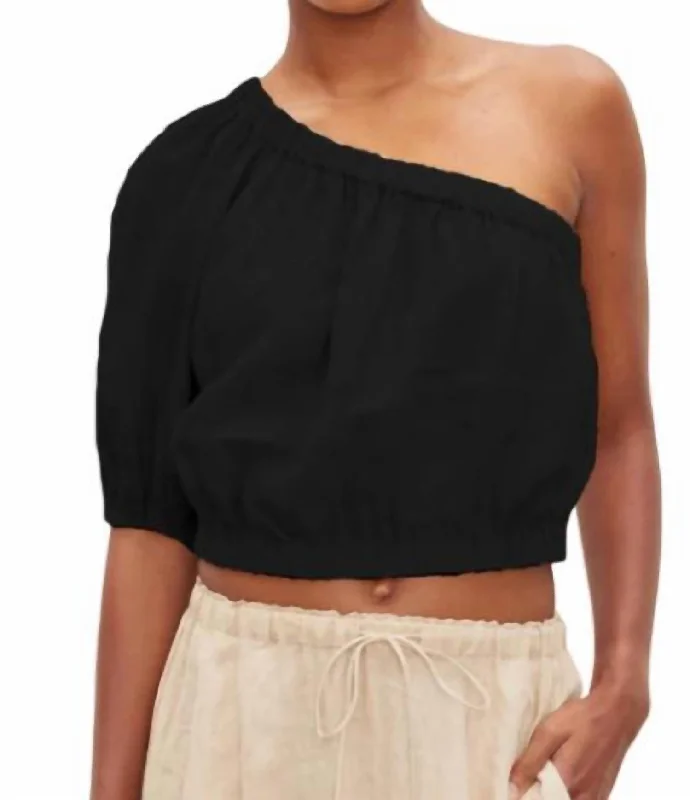 One Shoulder Crop Top In Black