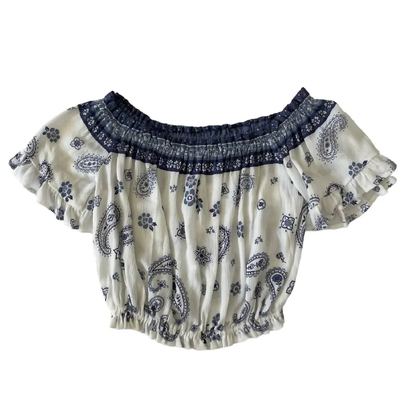 Paisley Crop Top In Blue/white