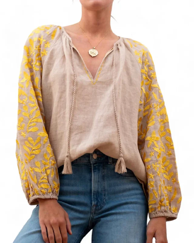 Palermo Embroidered Blouse In Tan