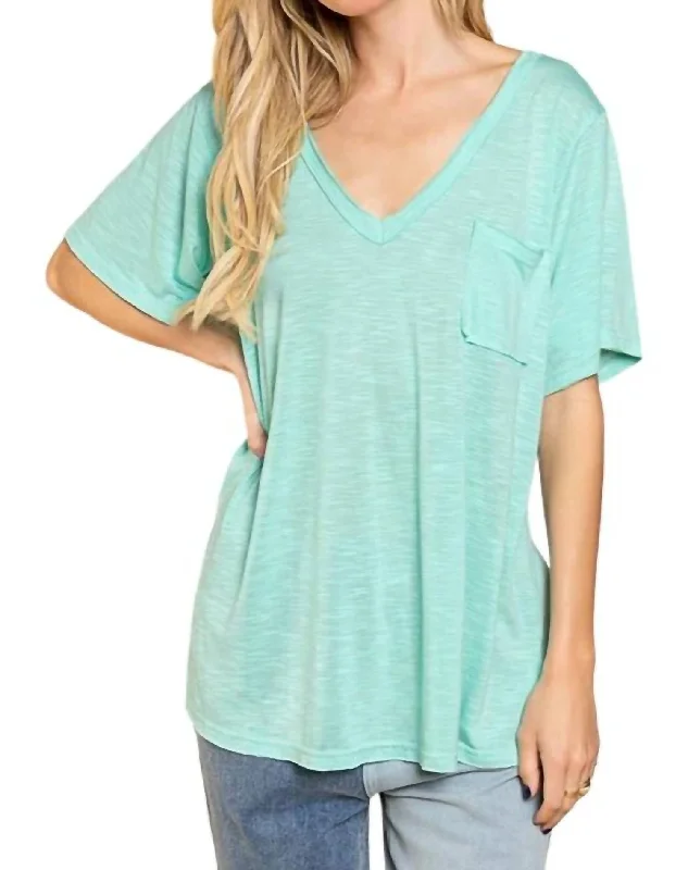 Paradise V Neck Slub Tee In Mint