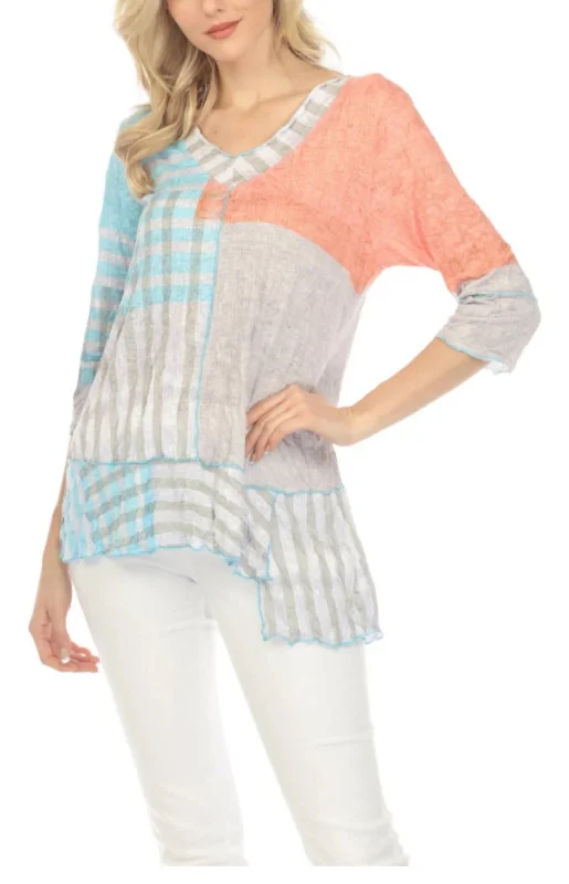 Patch V-Neck Top In Tango Patch