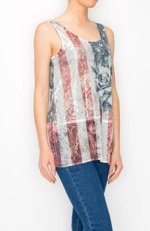 Patriot Sequin Tank With Chiffon Layer In Multi