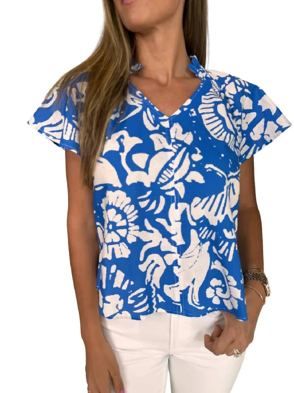 Patty Batik Top In Blue Floral