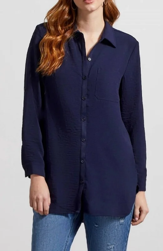 Pebbled Crepe Roll Sleeve Tunic In Nightfall