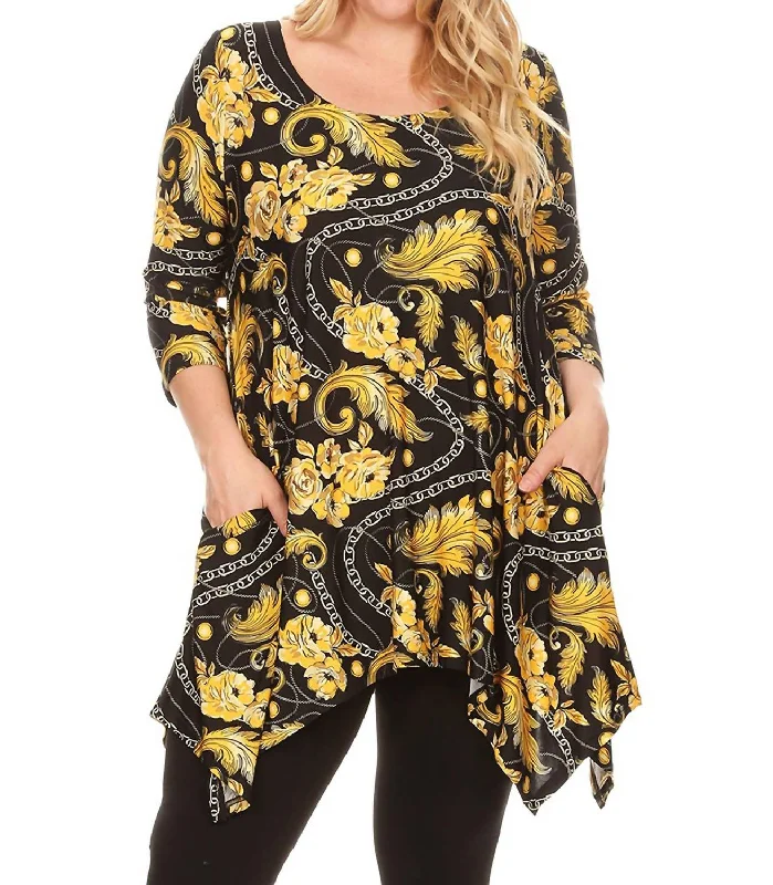 Plus Size Alegra Tunic Top In Black/gold