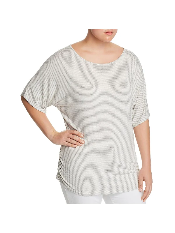 Plus Womens Ruched Boatneck T-Shirt