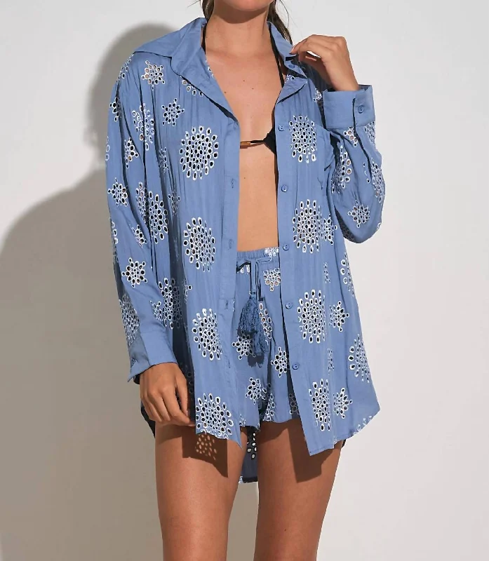 Pointelle Button Coverup In Blue