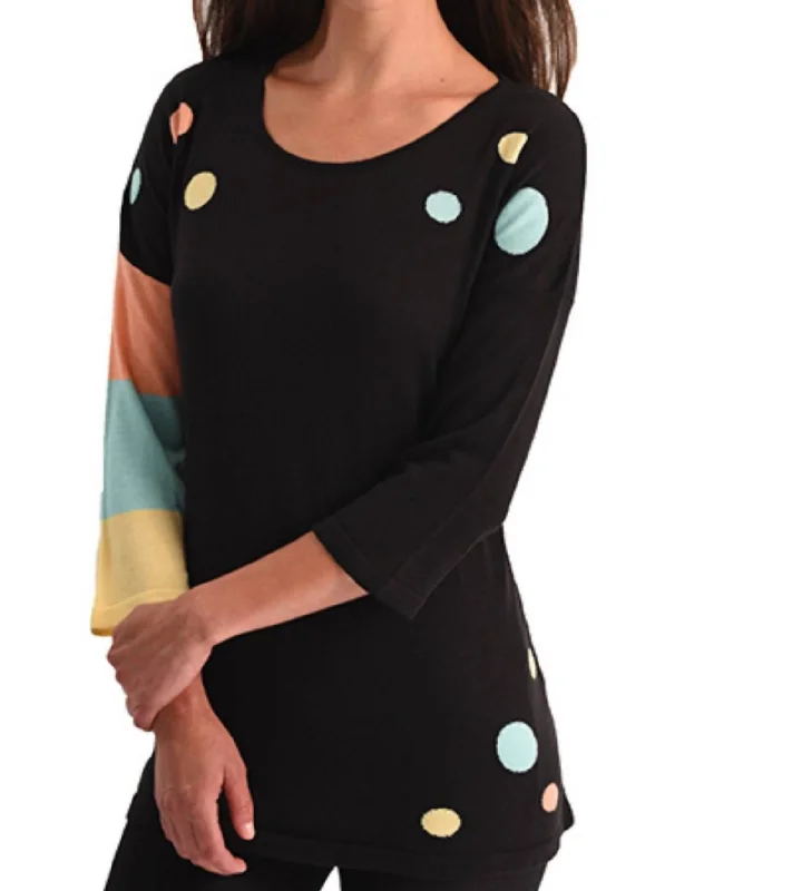 Polkadot-Stripe Sleeve Top In Black Multi