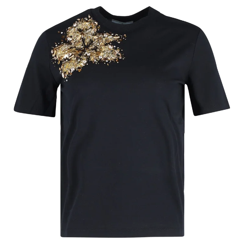 Prada Embellished T-Shirt in Black Cotton