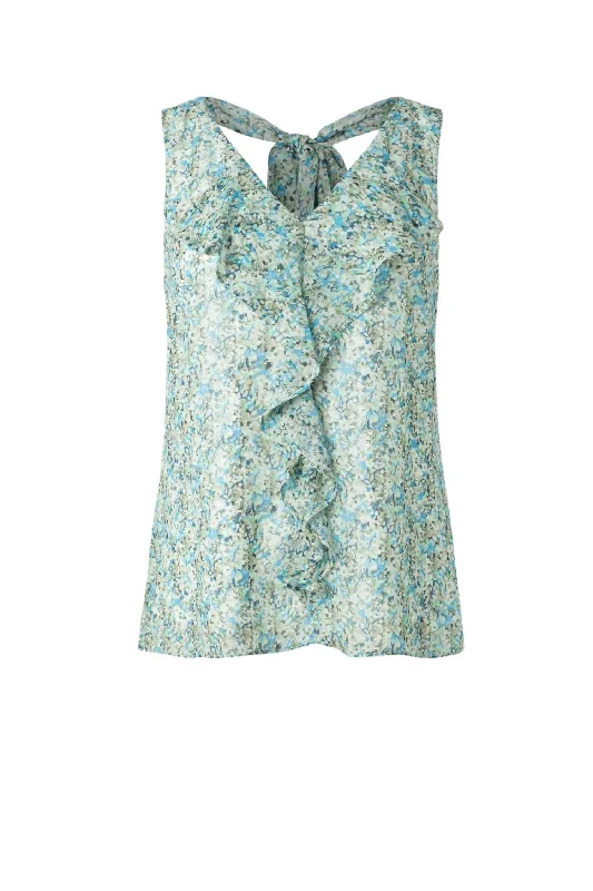 Print Top With Cascade In Blue Floral