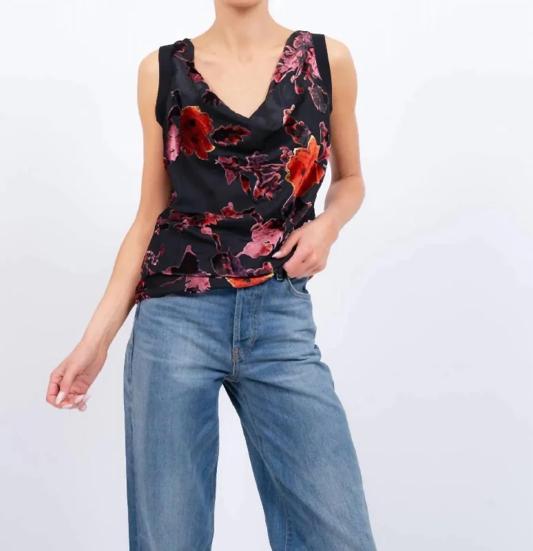 Printed Cowl Blouse In Black And Red