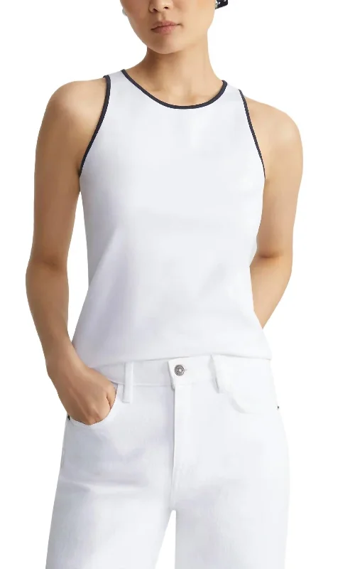 Racerback Tank With Contrast Tipping In White