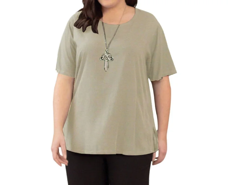 Rayon Short Sleeve Top - Plus In Khaki