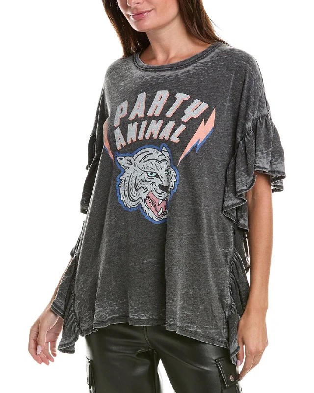 Recycled Karma Party Animal Tiger Side Ruffle T-Shirt