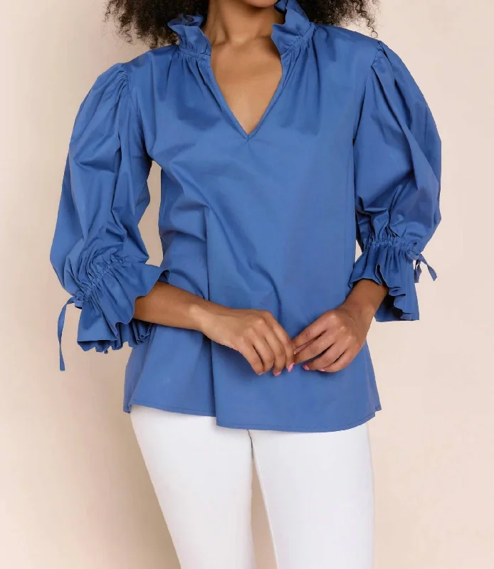 Remy Statement Sleeve Blouse In French Blue