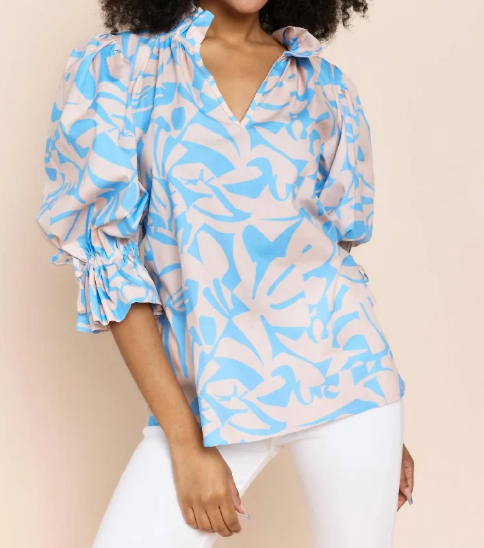 Remy Statement Sleeve Blouse In Sky Celeste