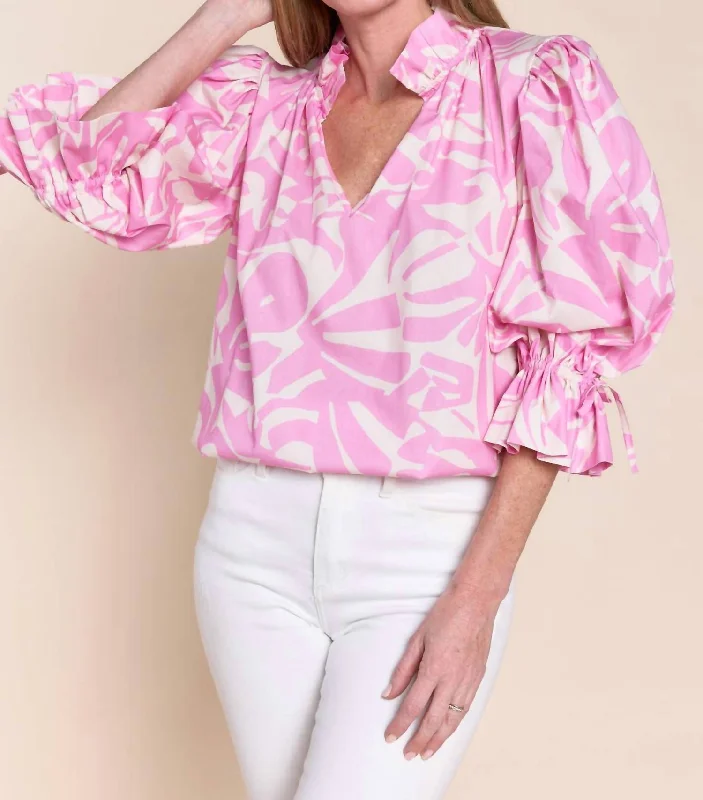 Remy Statement Sleeve Blouse In Sky Hot Pink