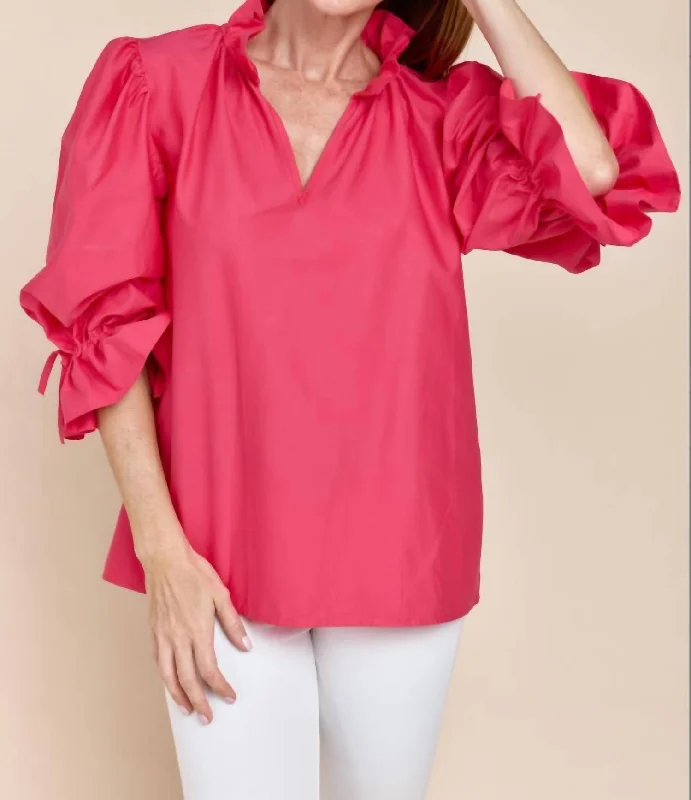 Remy Statement Sleeve Blouse In Strawberry