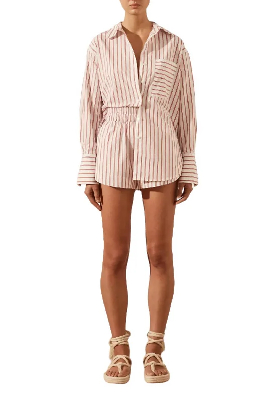 Ribiero Oversized Button Down Shirt In Ivory/red